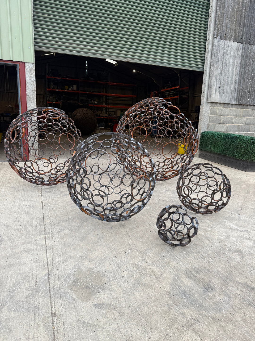 3/4 Moon Sphere Sculpture – Rustic Garden Art