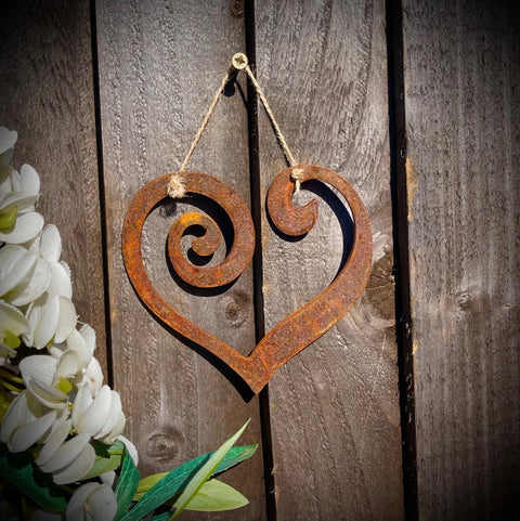 Rustic Rusty Metal Swirly Curly Love Heart Sign Gift Present