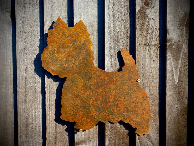 Exterior Rustic Rusty Metal Westie West Highland Terrier Dog Pet Animal Garden Stake Fence Topper Wall Sign Yard Art Sculpture Gift