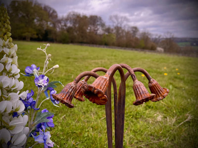 Exterior Rustic Rusty Metal Bluebell Flower Garden Art Garden Stake Yard Art Sculpture Spring Gift Present