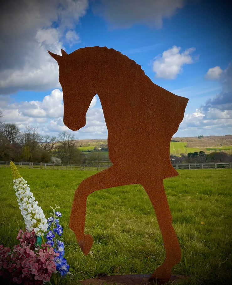 Exterior Rustic Rusty Metal Dressage Horse Head Equine Garden Yard Art Sculpture Gift