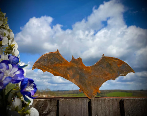 Exterior Rusty Rustic Metal Flying Bat Bats Garden Art Wall Art Fence ...