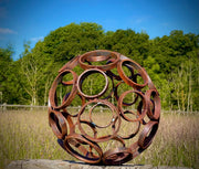 Exterior Rustic Garden Circle Sphere Ball Modern Art Rusty Metal Garden Stake Yard Art Lawn Centre Piece Flower Bed Sculpture Gift Idea