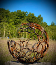 Exterior Rustic Garden Moon Circle Sphere Open Ball Abstract Rusty Metal Garden Yard Art Lawn Centre Piece Flower Bed Sculpture Gift Idea