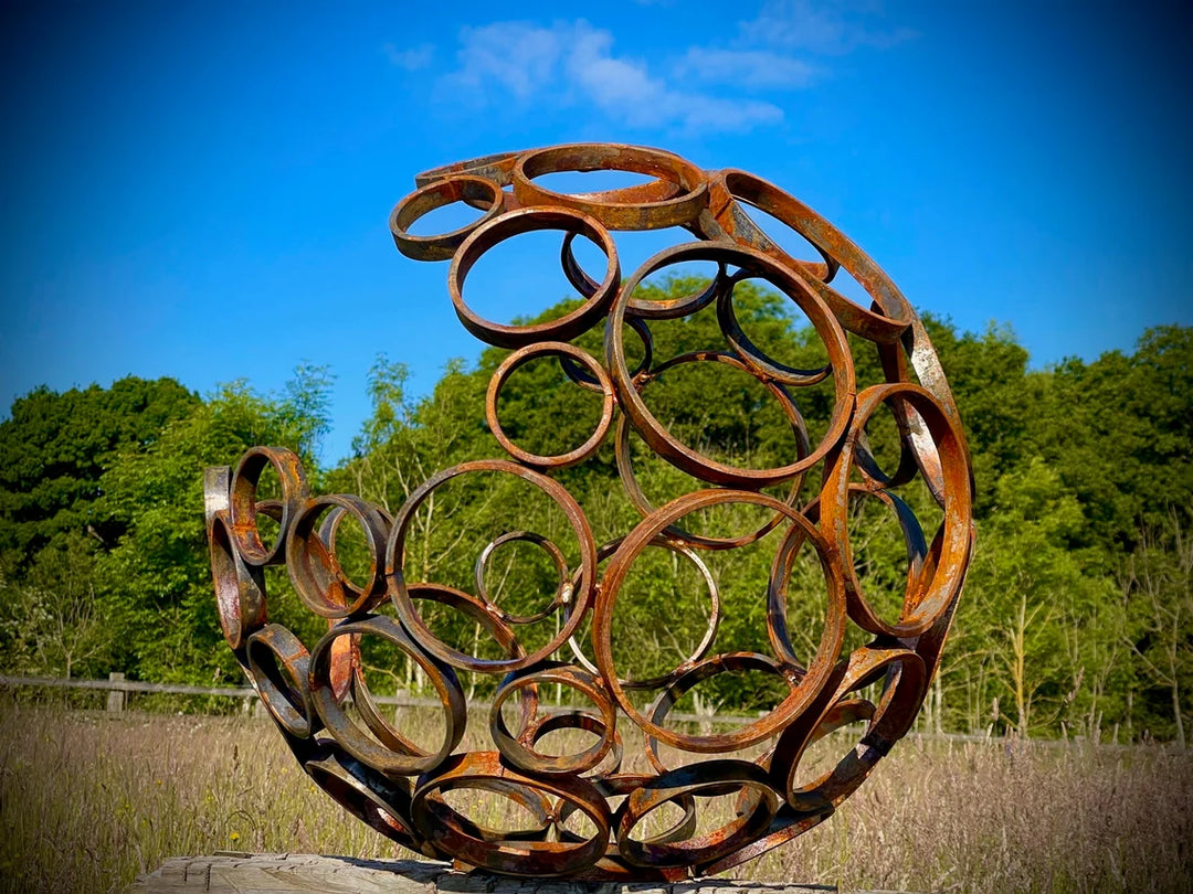 3/4 Moon Sphere Sculpture – Rustic Garden Art