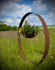 Large Rustic Metal Hanging Basket Feature Wide Garden Hoop Ring Circle Yard Art Sculpture Gift Present