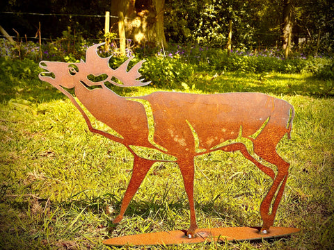 Exterior Rustic Metal Bellowing Stag Garden Stake Yard Art  Sculpture  Gift   Present
