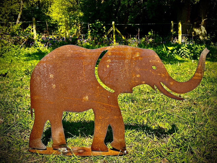 Exterior Rustic Metal Elephant Garden Stake Yard Art  Centre Piece Flower Bed Rockery Shed Sculpture  Gift   Present