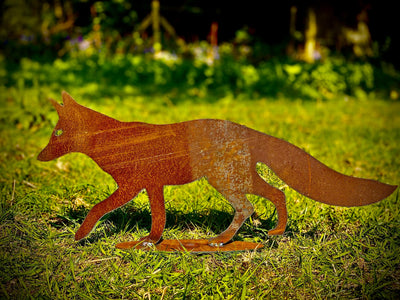 Exterior Rustic Metal Fox Garden Stake Yard Art  Sculpture Flower Bed Vegetable Patch Chicken Run Hunting Kennels Wildlife  Gift