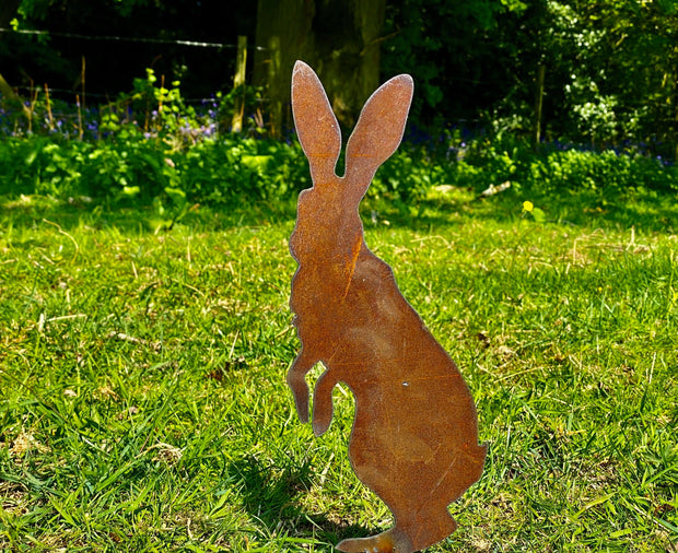 Exterior Rustic Metal Peter Rabbit Hare Garden Stake Yard Art  Vegetable Patch Flower Bed Hutch Animal Sculpture  Gift