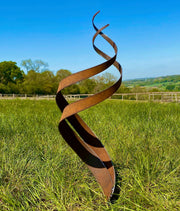 XL Exterior Rustic Spiral Fire Energy Flowing Organic Metal Garden Stake Yard Art  Sculpture  Gift   Present