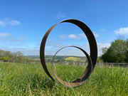 Exterior Rustic Metal Hoop Ring Circular Garden Stake Yard Art  / Flower Bed / Centre Piece Sculpture Modern Steel Ornament  Gift