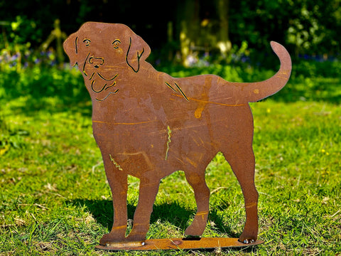 Large Exterior Rustic Metal Labrador Dog Garden Stake Yard Art  / Flower Bed Sculpture  Gift   Present