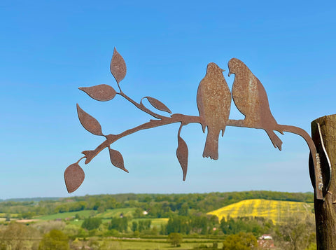 Large Exterior Rustic Metal Love Birds Bird Garden Art Fence Art Outdoor Flower Sculpture  Gift   Present