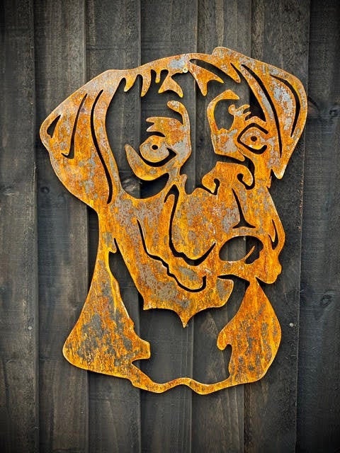 Large Rustic Exterior Boxer Dog Garden Wall House Gate Fence Sign Hanging Metal Art Sculpture  Gift   Present