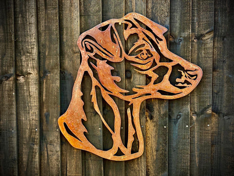 Large Exterior Rustic Rusty Jack Russell Dog Head Garden Wall Hanger House Gate Fence Sign Hanging Metal Art Sculpture  Gift
