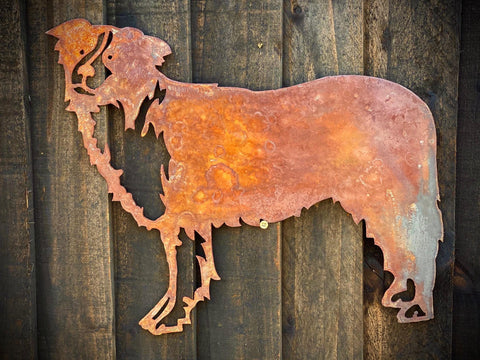 Small Exterior Rustic Rusty Collie Sheepdog Dog Garden Wall Hanger House Gate Fence Sign Hanging Metal Art Sculpture  Gift