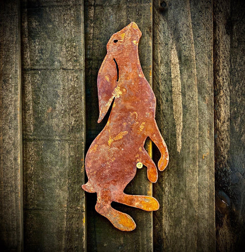 Large Exterior Rustic Rusty Moon Hare Rabbit Garden Wall Hanger House Gate Fence Sign Hanging Metal Art Shed Sculpture  Gift