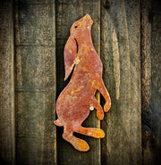 Small Exterior Rustic Rusty Moon Hare Rabbit Garden Wall Hanger House Gate Fence Sign Hanging Metal Art Shed Sculpture  Gift