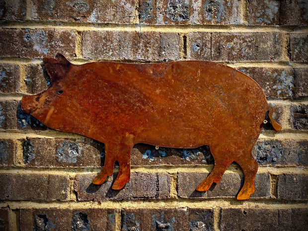 Small Exterior Rustic Rusty Pig Farm Animal Garden Wall Hanger House Gate Fence Sign Hanging Metal Art Shed Sculpture  Gift