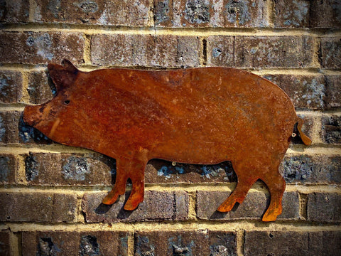 Medium Exterior Rustic Rusty Pig Farm Animal Garden Wall Hanger House Gate Fence Sign Hanging Metal Art Shed Sculpture  Gift