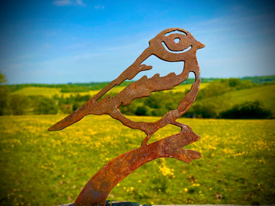 Exterior Rustic Rusty Metal Blue Tit Bird Garden Fence Topper Yard Art Gate Post Sculpture Bird Bath Bird Feeder  Gift