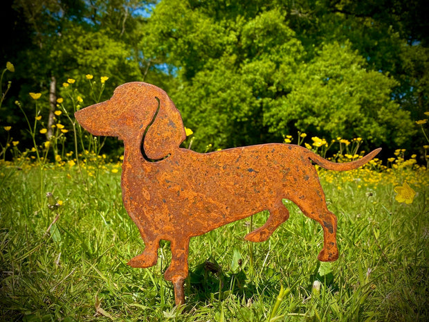 Small Exterior Rustic Rusty Metal Dachshund Sausage Dog Garden Stake Yard Art  Sculpture  Gift   Present