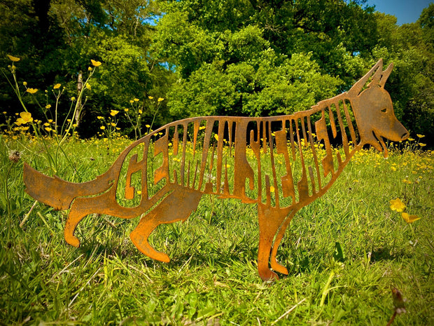 Large Exterior Rustic Rusty Metal German Sheperd Alsatian Dog Garden Stake Yard Art  Sculpture  Gift   Present