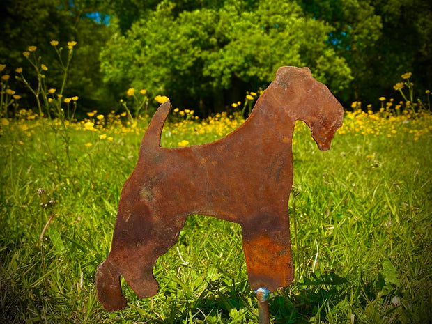 Small Exterior Rustic Rusty Metal Lakeland Terrier Dog Garden Stake Yard Art  Flower Bed Rockery Vegetable Patch Sculpture  Gift