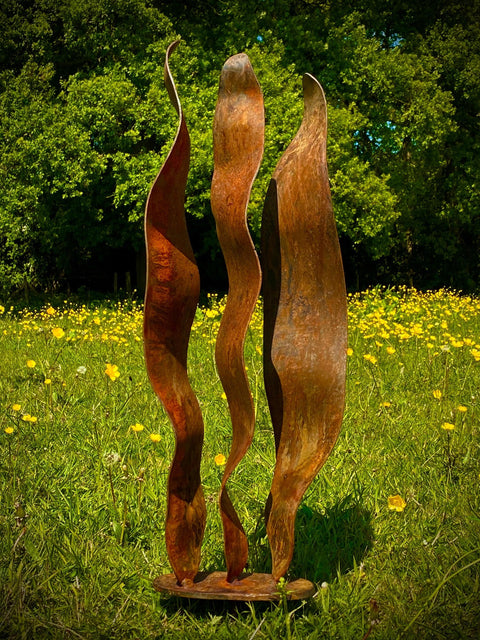 Rustic Exterior Reed Wave Flow Modern Simplistic Metal  Yard Art Garden Stake Sculpture  Gift   Present