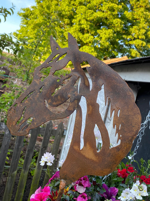 Exterior Rustic Metal Horse Head Pony Equine Garden Stake Yard Art Stable Door Sign Fence Tack Room House Sculpture  Gift