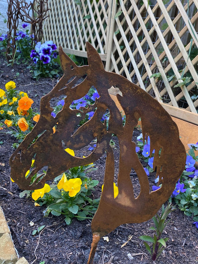 Exterior Rustic Metal Horse Head Pony Equine Garden Stake Yard Art Stable Door Sign Fence Tack Room House Sculpture  Gift