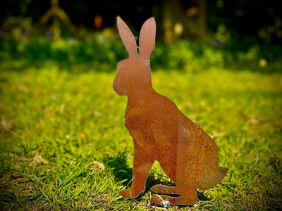 Exterior Rustic Metal Sitting Hare Rabbit Garden Stake Yard Art  Flower Bed Vegetable Patch Hutch Sculpture  Gift   Present