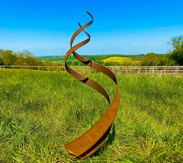 Small Exterior Rustic Metal Spiral Fire Energy Flowing Organic Garden Stake Yard Art  Sculpture  Gift   Present