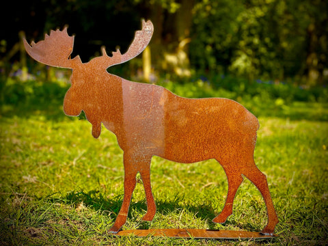 Small Exterior Rustic Metal Moose Animal Garden Stake Yard Art  Sculpture  Gift   Present