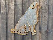 Large Exterior Rustic Pug Dog Garden Wall House Gate Sign Hanging Metal Art Sculpture  Gift   Present