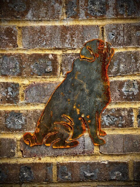 Large Exterior Rustic Pug Dog Garden Wall House Gate Sign Hanging Metal Art Sculpture  Gift   Present