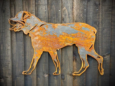 Exterior Rustic Rottweiller Rottweiler Dog Walking Guard Dog Garden Wall House Fence Gate Sign Hanging Metal Rusty Art Beware Sculpture
