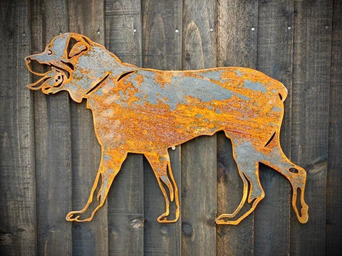 Exterior Rustic Rottweiller Rottweiler Dog Walking Guard Dog Garden Wall House Fence Gate Sign Hanging Metal Rusty Art Beware Sculpture