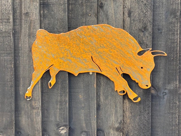 Small Exterior Rustic Bull Cow Cattle Garden Wall House Gate Fence Sign Hanging Rusty Metal Art Sculpture Gift Present