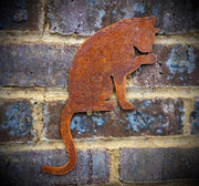 Small Exterior Cat Washing Feline Garden Wall House Gate Fence Shed Sign Hanging Metal Rustic Bird Bath Bird Feeder Art  Gift
