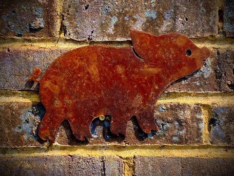 Medium Exterior Rustic Piglet Pig Farm Animal Garden Wall Hanger House Fence Gate Shed Sign Hanging Metal Art Sculpture  Gift
