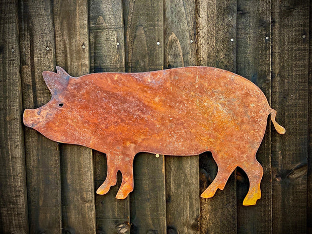 Small Exterior Rustic Rusty Pig Farm Animal Garden Wall Hanger House Gate Fence Sign Hanging Metal Art Shed Sculpture  Gift