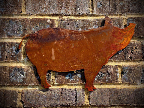 Medium Exterior Rustic Rusty Pig Piggie Snout Farm Animal Garden Wall Hanger House Gate Fence Sign Hanging Metal Art Shed Sculpture