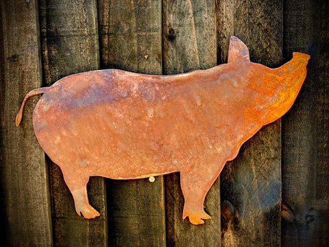 Small Exterior Rustic Rusty Pig Piggie Snout Farm Animal Garden Wall Hanger House Gate Fence Sign Hanging Metal Art Shed Sculpture