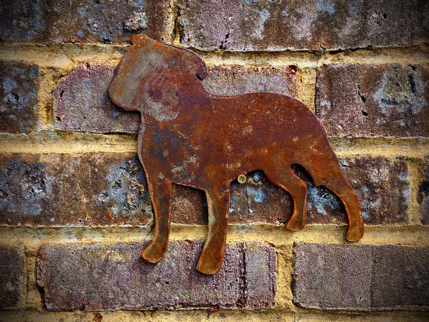 Small Exterior Rustic Rusty Staffordshire Bull Terrier Staffy Dog Garden Wall Hanger House Gate Fence Sign Hanging Metal Art Sculpture