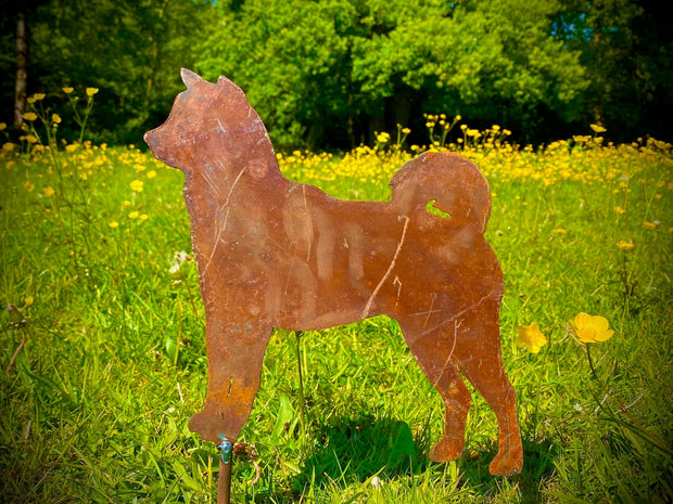 Medium Rustic Metal Exterior Rusty Akita Husky Dog Garden Stake Yard Art  Sculpture  Gift   Present