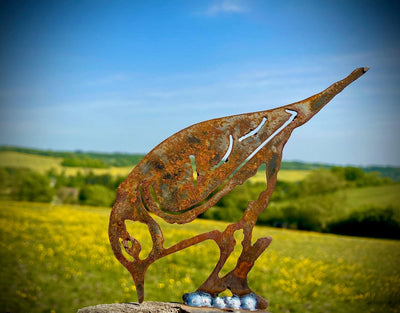 Exterior Rustic Rusty Metal Blue Tit Bird Drinking Garden Fence Topper Yard Art Gate Post  Sculpture  Gift   Present