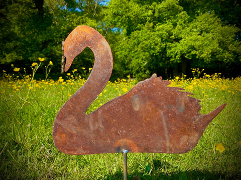 Small Exterior Rustic Rusty Metal Swan Bird Garden Stake Yard Art  Pond River Canal Shed Sculpture  Gift   Present