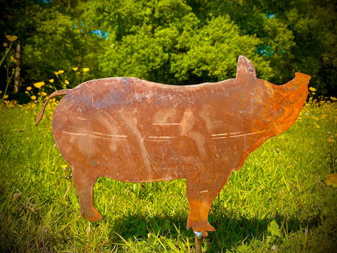 Large Exterior Rustic Rusty Metal Pig Piggie Snout Farm Animal Garden Stake Yard Art  Flower Bed Centre Piece Sculpture  Gift